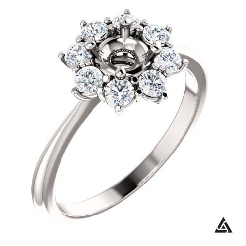 Round Diamond Halo Engagement Ring Mounting (semi-set)