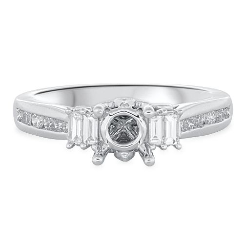 Baguette Diamond Accented Engagement Ring Setting (semi-set)