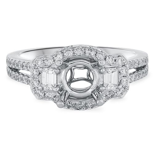 Baguette Diamond Accented Engagement Ring Setting (semi-set)