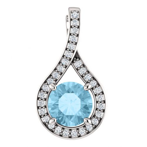 Aquamarine Pendant Diamond Accent, 14k