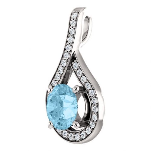 Aquamarine Pendant Diamond Accent, 14k