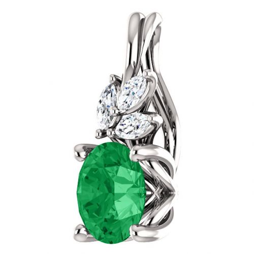 Emerald Pendant Diamond Accent, 14k