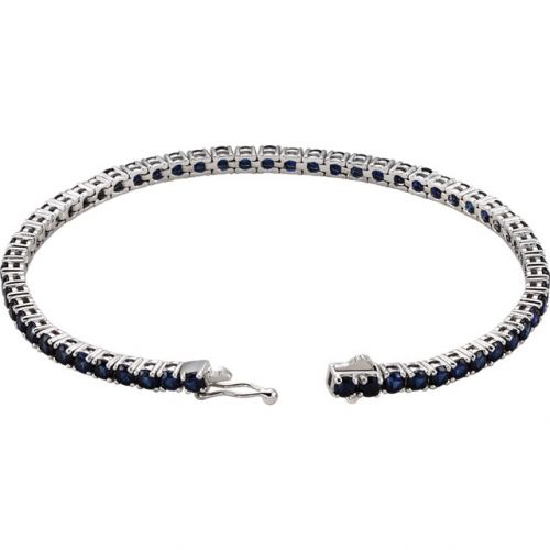 Lab-grown Blue Sapphire Line Bracelet, 7