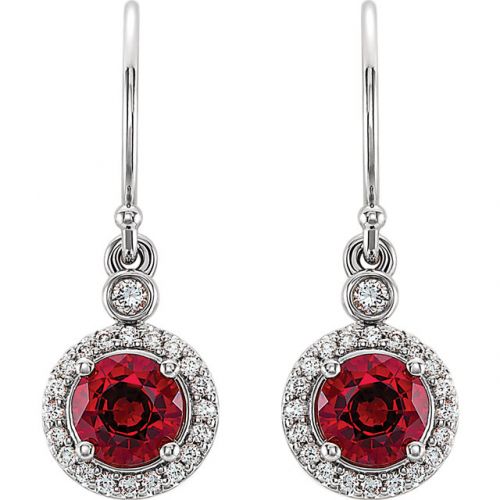 Lab-grown Ruby Earrings, With Diamond Halo