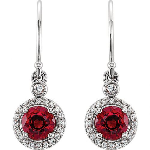 Lab-grown Ruby Earrings, With Diamond Halo