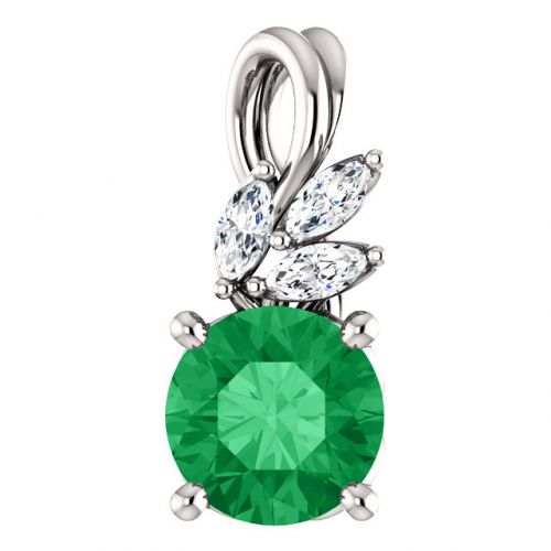 Emerald Pendant Diamond Accent, 14k