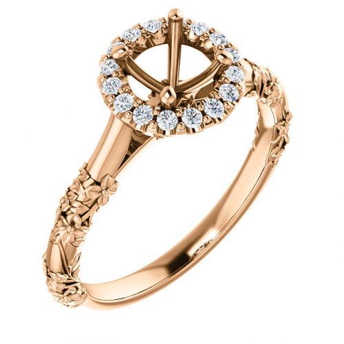 Floral Motif Diamond Halo Engagement Ring (semi-set)