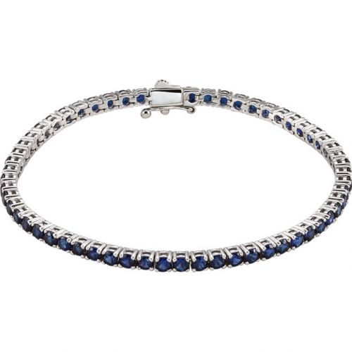 Lab-grown Blue Sapphire Line Bracelet, 7