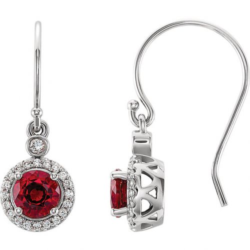 Lab-grown Ruby Earrings, With Diamond Halo