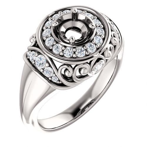 Vintage Inspired Halo Engagement Ring Setting (semi-set)