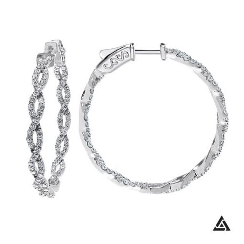 Weave inside Diamond Hoop Earrings, 2.00ct.tw