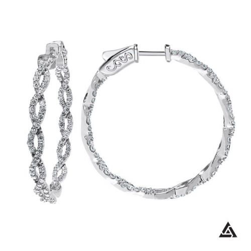 Weave Inside Diamond Hoop Earrings, 2.00ct.tw