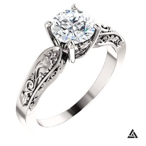 Floral Inspired Solitaire Engagement Ring  With 01 Carat Diamond