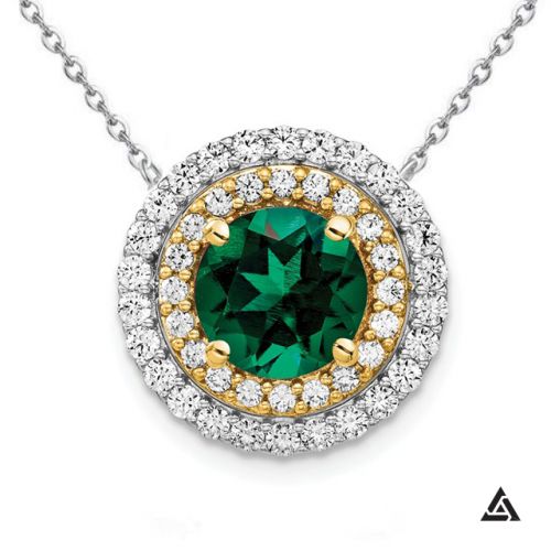 1.5CT Emerald with Diamond Double Halo Pendant