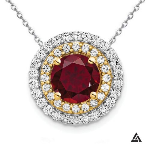 1.5CT Ruby with Two-Tone Diamond Double Halo Pendant