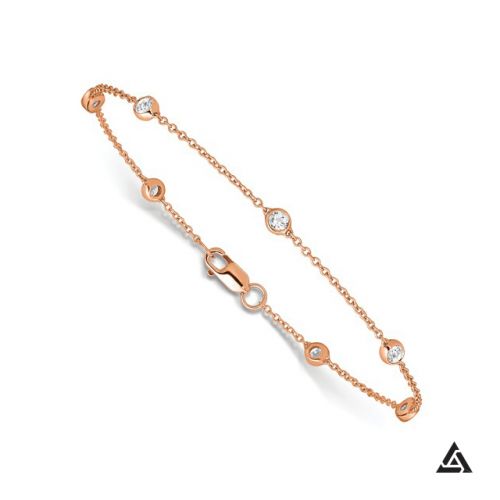 Bezel Set Diamond Station Bracelet, 14k Rose Gold