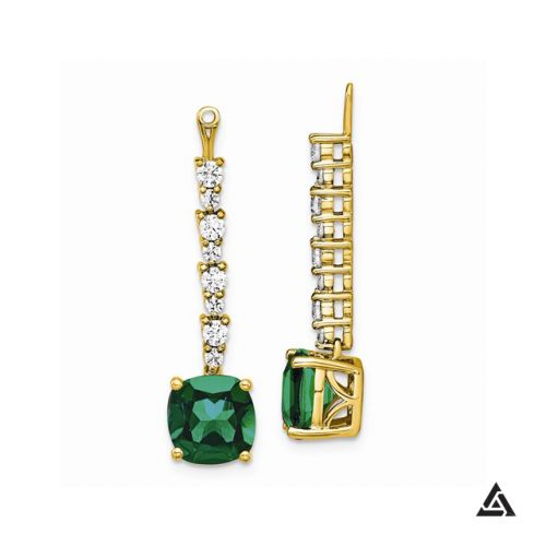 Cushion-Cut Emerald Ear Climbers With Diamond Accents