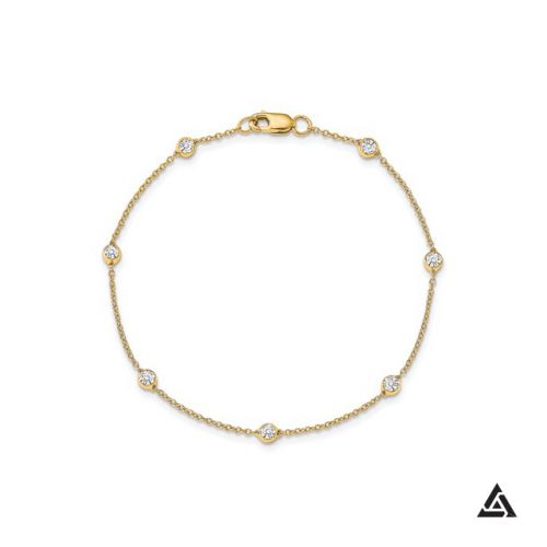 Bezel Set Diamond Station Bracelet, 14k Yellow Gold