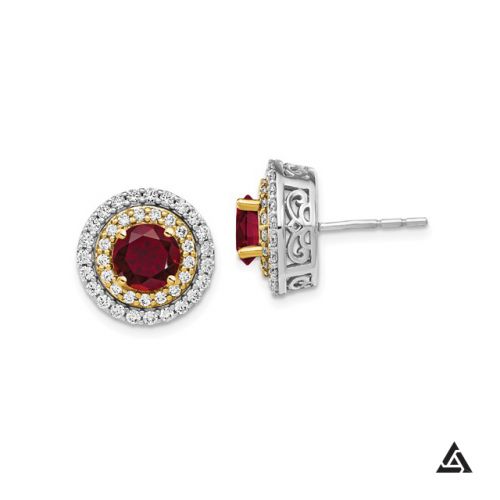 Two-Tone Ruby And Diamond Halo Earrings