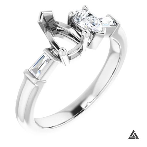 Modern Pear Shaped Diamond Engagement Ring Mounting (semi-set)